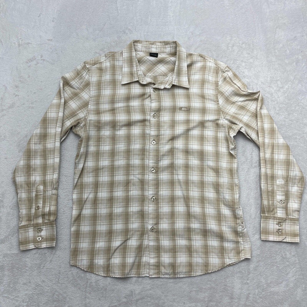 Oakley Shirt Mens Large Brown Plaid Long Sleeve Button Up Pockets Skater Y2K